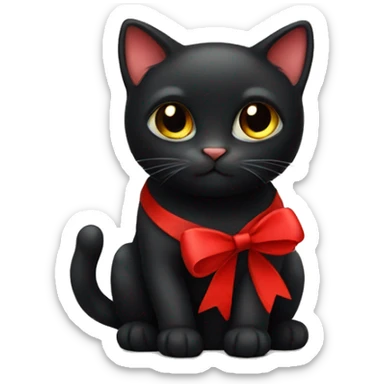 Cute black cat with red bow sticker