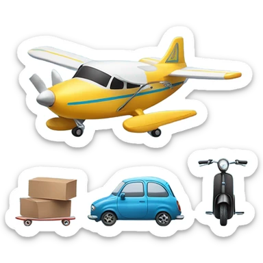 A plane driving a car on a skateboard on a scooter sticker