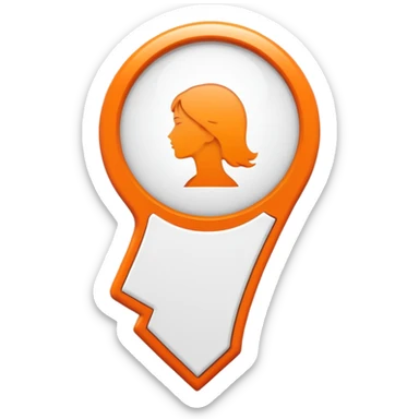 Orange location pin with white woman silhouette inside sticker