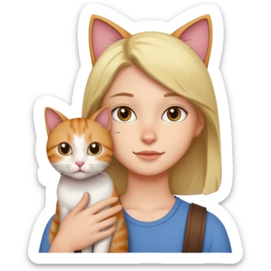 person with cat on their shoulder sticker