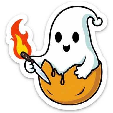 potato ghost holding a knife and fire sticker