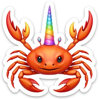 a simple stylised crab with a unicorn horn sticker