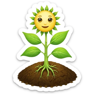 A sprout from the ground, the sun in the corner, a blue background sticker