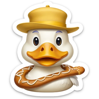duck wearing a pretzel as a hat sticker