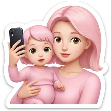 mother and baby taking selfie wearing pastel pink outfits sticker