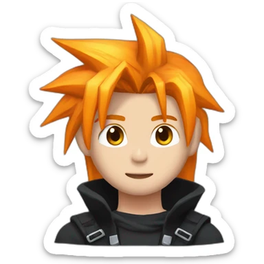 cloud strife  with orange hair. Black clothes full sticker