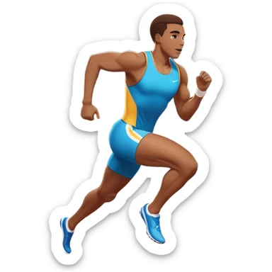 An icon featuring an athlete sprinting on a track, with powerful strides and determination. The background showcases a vibrant stadium with cheering fans, bright lights, and a clear sky. The athlete's motion is dynamic, emphasizing speed and competition. sticker