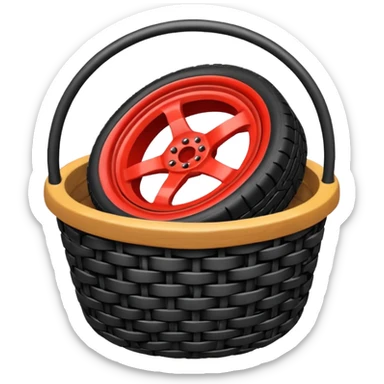 Basket with tire sticker