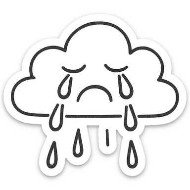 crying cloud icon with hand drawn outline style sticker
