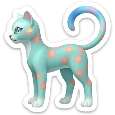 Pastel Mint-Aqua Soft-Iridescent Gentle Floral-Patterned Feline Sylveon-Liepard-hybrid-creature (full body) sticker