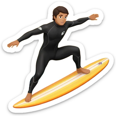 A surfer riding a large wave, skillfully balancing on their board as the ocean crashes around them. The scene captures the energy and excitement of surfing, with the sun setting in the background and the water sparkling under the light. sticker
