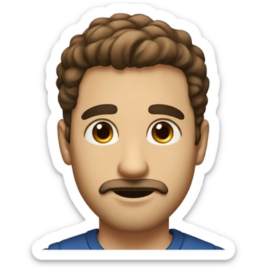 Guy with short beard and medium mustache, thick eyebrows, brown eyes, fluffy short brown hair,  sticker