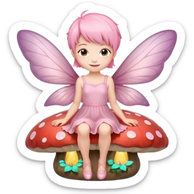 A tiny pastel fairy with pink short hair with glowing wings and a sweet smile  sticker