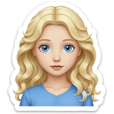 A pale girl with blue eyes and long and blonde , wavy hair  sticker