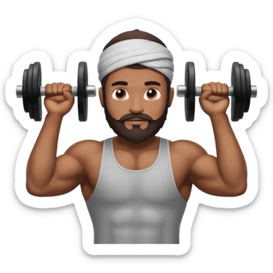 brown muslim man pushing weight sticker