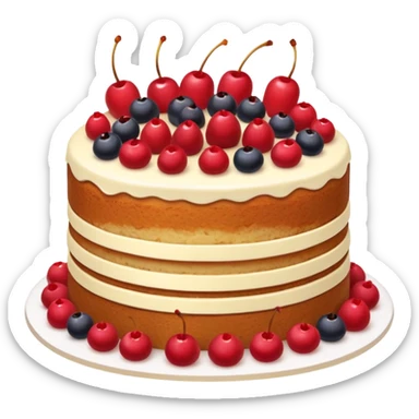 Naked cake with vanilla filling and various red berries on top. sticker