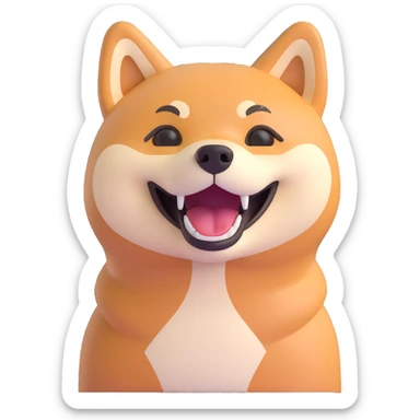 happy shiba inu, mouth open in laughter, cheerful, stylized sticker