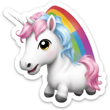White unicorn with pink hair pooping rainbows sticker