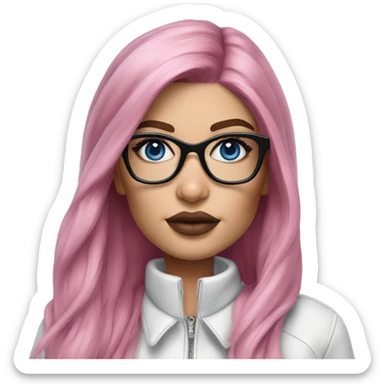 Hyper Realistic kylie jenner stylish pink hair BLUE eyes and glasses  sticker