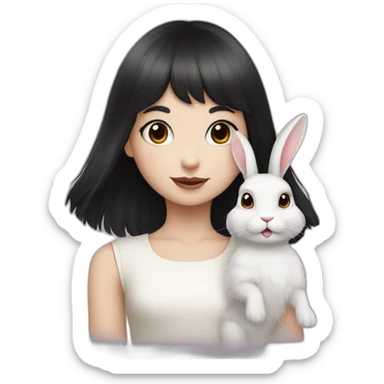 white rabbit with a little girl with black bangs sticker