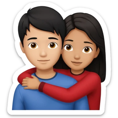 asian boy with black hair and brown long hair girl hugging sticker