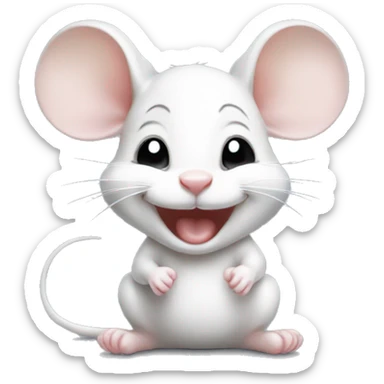 Cute silly white baby mouse laughing sticker