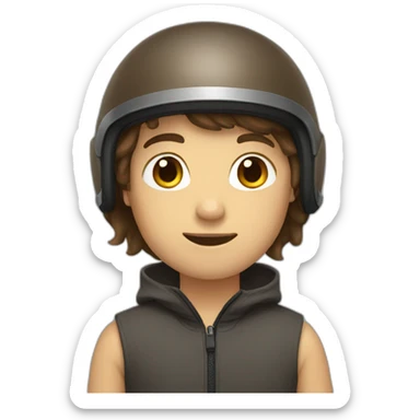 boy with longer brown hair covered with a freestyle helmet sticker