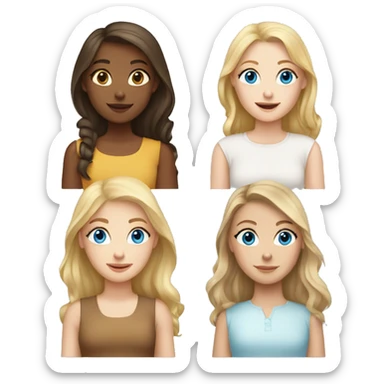 One girl with brown hair and blue eyes and 3 white girls with blonde hair and brown eyes sticker