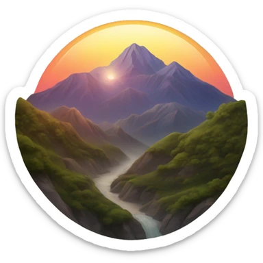 A mountain range with a sunset  sticker