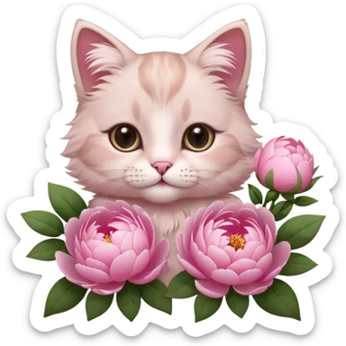 Cute cat Handing pink peonies sticker