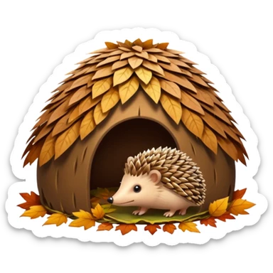 Hedgehog hut made of leaves sticker