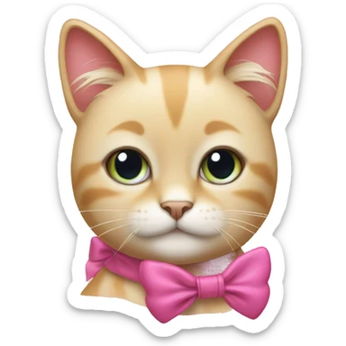 A blonde cat with a pink bow sticker