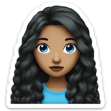 baddie girl whit black long hair and blue eyes sticker