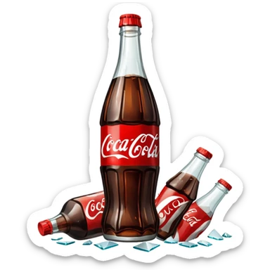 shattered bottle of coca cola split in the middle glass shards sticker