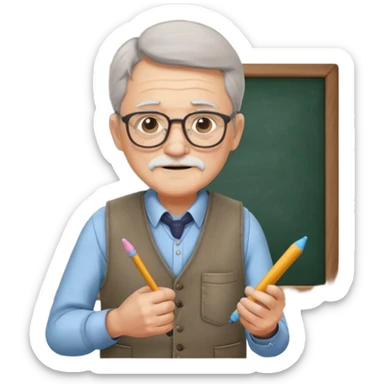 Man teacher: old, wearing vest, wearing glasses, hold chalk on their hand sticker