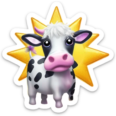Lisa frank glitter sun star rainbow fluffy cow sticker