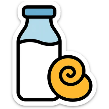 a bottle of milk with a golden buttery swirl, icon style sticker