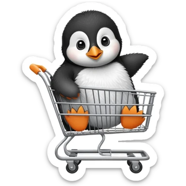 cute baby penguin sitting in a shopping cart sticker