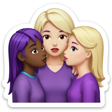 3 girls kissing one blonde one black hair one purple hair  sticker