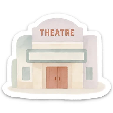 theater building, watercolor style sticker