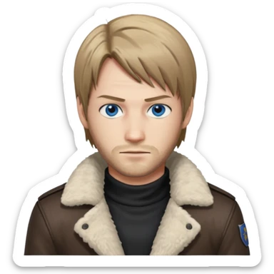 Leon Kennedy from resident evil 4 remake in sheepskin coat and black t-shirt blue eyes sticker