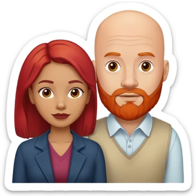 White Bald man with red beardand Hispanic woman  sticker