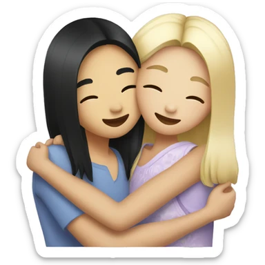 Person with blond hair who is hugging a Asian girl with black hair sticker