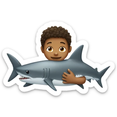 Tan little boy cuddling a shark sticker