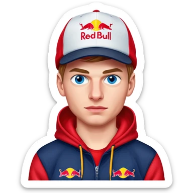 Max verstappen blue eyes with hat in Red Bull hoodie sticker