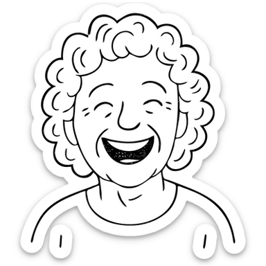 older lady with silver curly hair laughing sticker