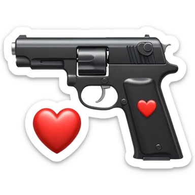Black hand gun shooting a heart bullets out of it sticker