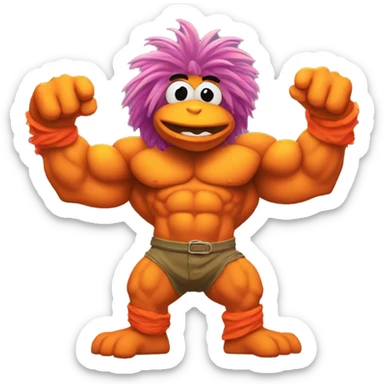 fraggle rocks hot muscle trainer sunset colored sticker