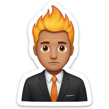 sad man standing with a house on fire behind him at night, apple style emoji sticker