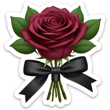 Maroon rose bouquet wrapped in white paper and black bow sticker